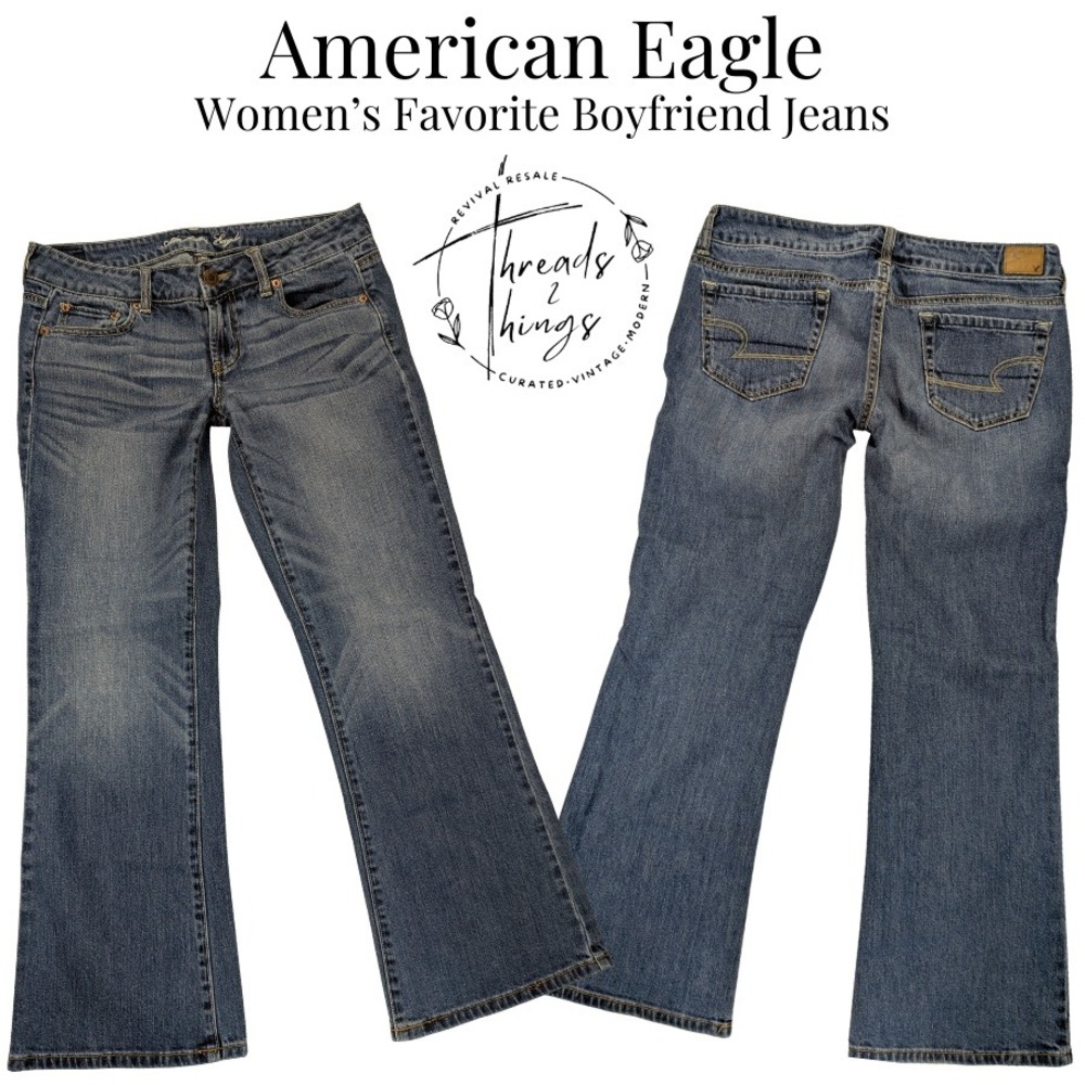 American Eagle Outfitters Women's Boyfriend Jeans - Faded Blue Wash